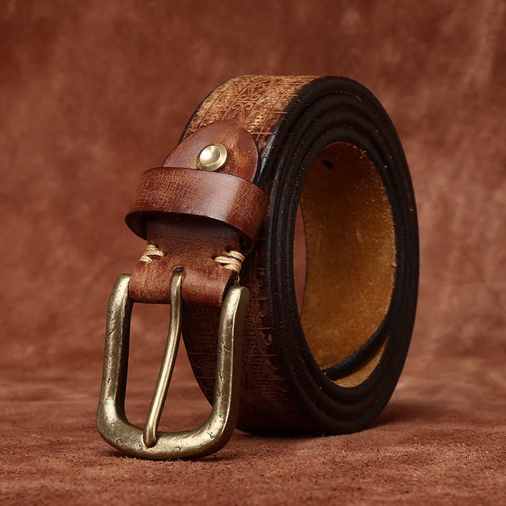 Cinturón de cuero grueso con patrón en relieve tallado estilo occidental