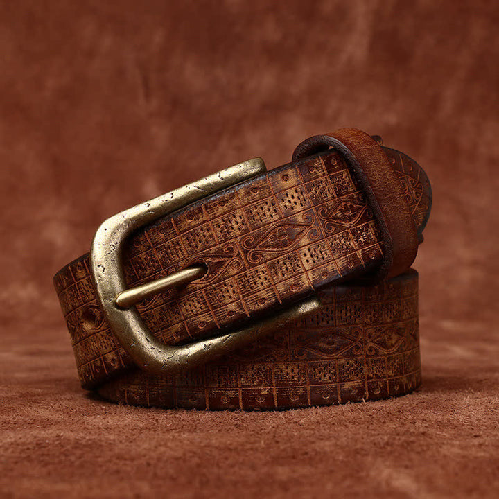 Cinturón de cuero grueso con patrón en relieve tallado estilo occidental