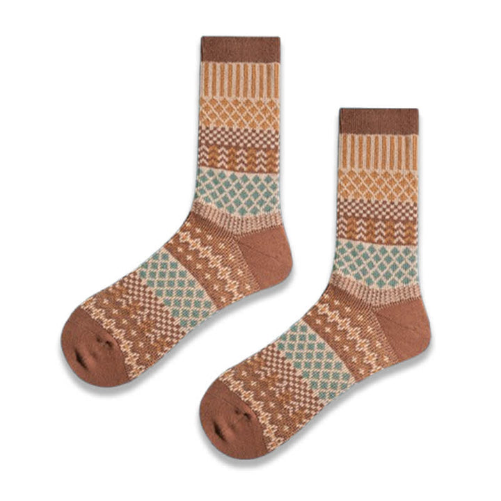 Calcetines de algodón con diseño étnico de diamantes retro