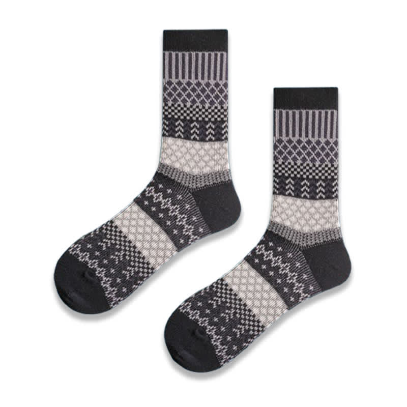 Calcetines de algodón con diseño étnico de diamantes retro