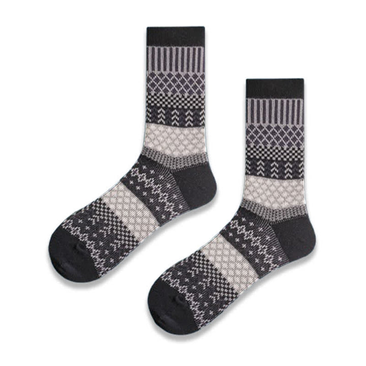 Calcetines de algodón con diseño étnico de diamantes retro