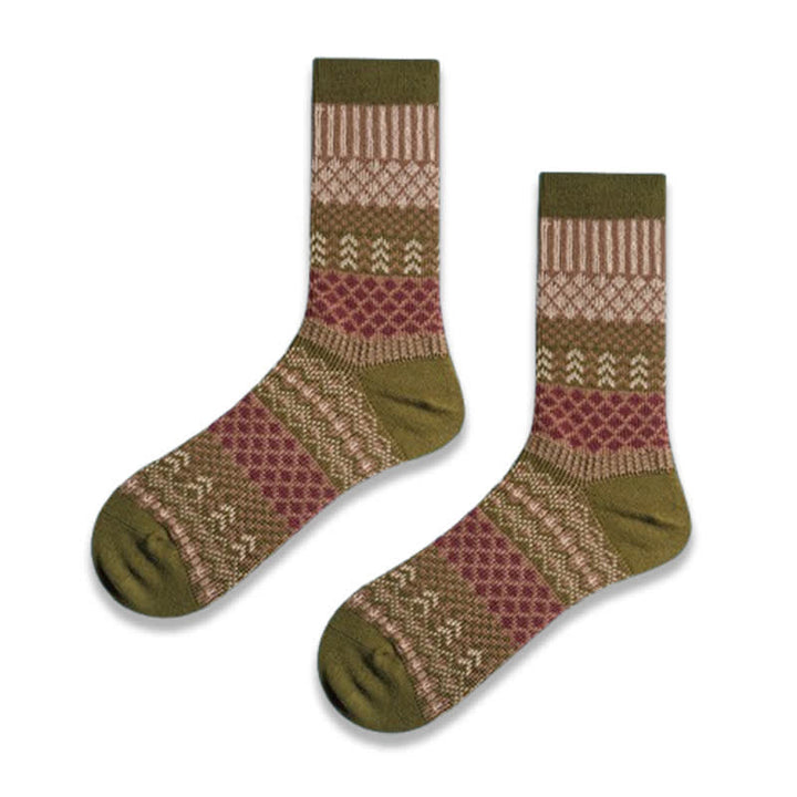 Calcetines de algodón con diseño étnico de diamantes retro