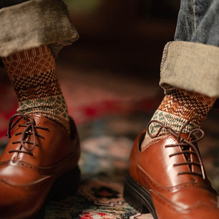 Calcetines de algodón con diseño étnico de diamantes retro
