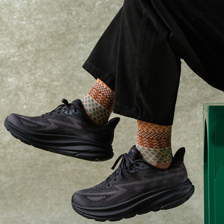 Calcetines de algodón con diseño étnico de diamantes retro