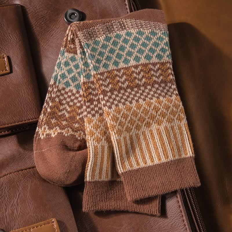 Calcetines de algodón con diseño étnico de diamantes retro