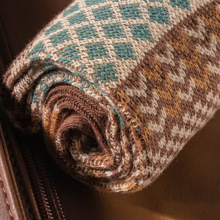 Calcetines de algodón con diseño étnico de diamantes retro