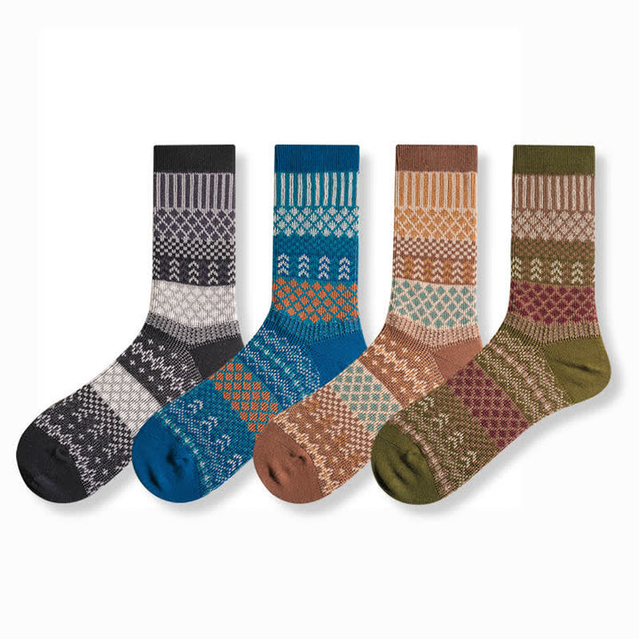 Calcetines de algodón con diseño étnico de diamantes retro