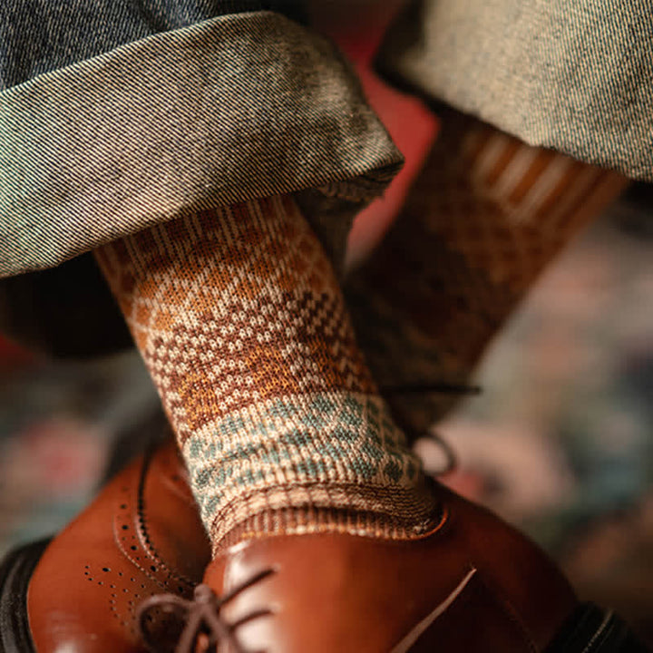 Calcetines de algodón con diseño étnico de diamantes retro