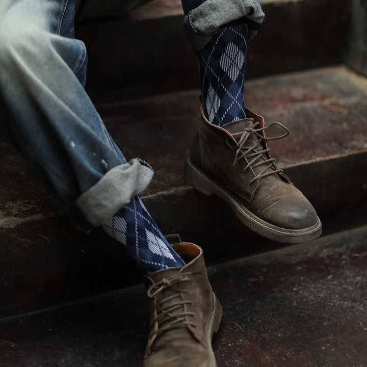 Calcetines de algodón cómodos con estampado de cuadros novedosos