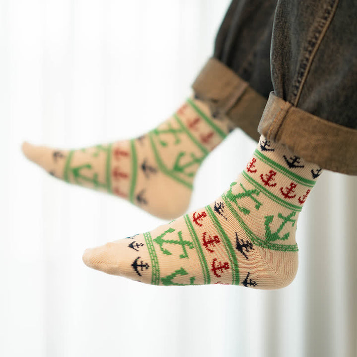 Calcetines de algodón con estampado de ancla y sabor náutico