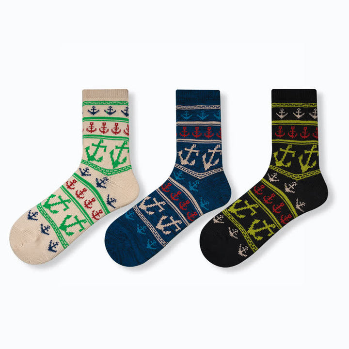 Calcetines de algodón con estampado de ancla y sabor náutico