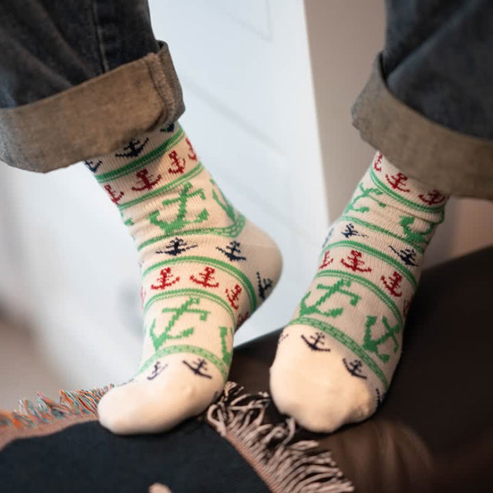 Calcetines de algodón con estampado de ancla y sabor náutico