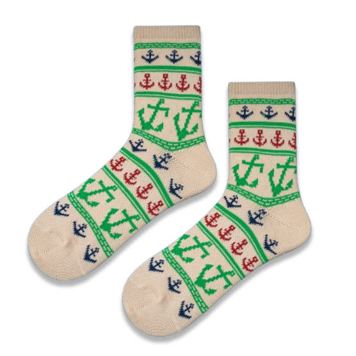 Calcetines de algodón con estampado de ancla y sabor náutico