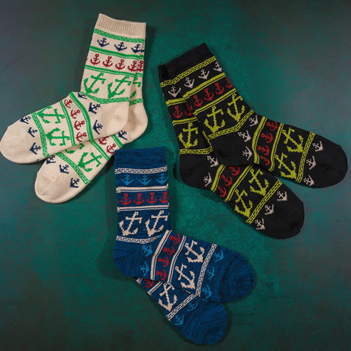 Calcetines de algodón con estampado de ancla y sabor náutico