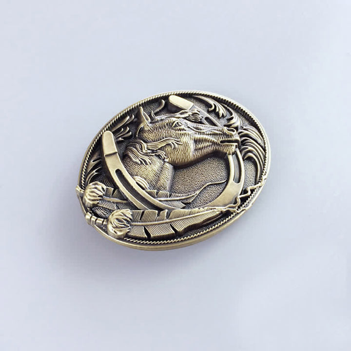 Cinturón de cuero con hebilla de herradura de bronce para hombre hecho a mano
