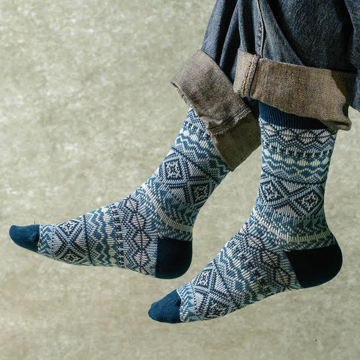 Calcetines casuales de algodón de punto con diseño geométrico y colorido