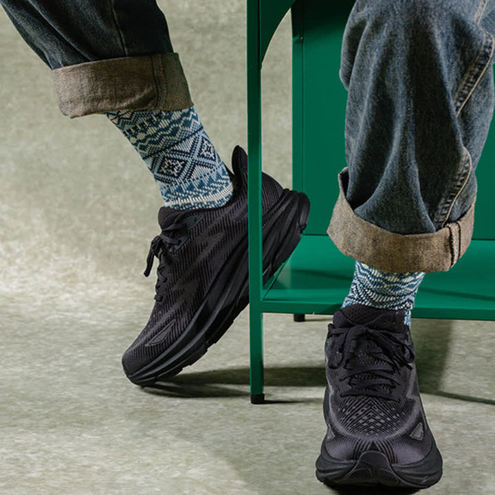 Calcetines casuales de algodón de punto con diseño geométrico y colorido