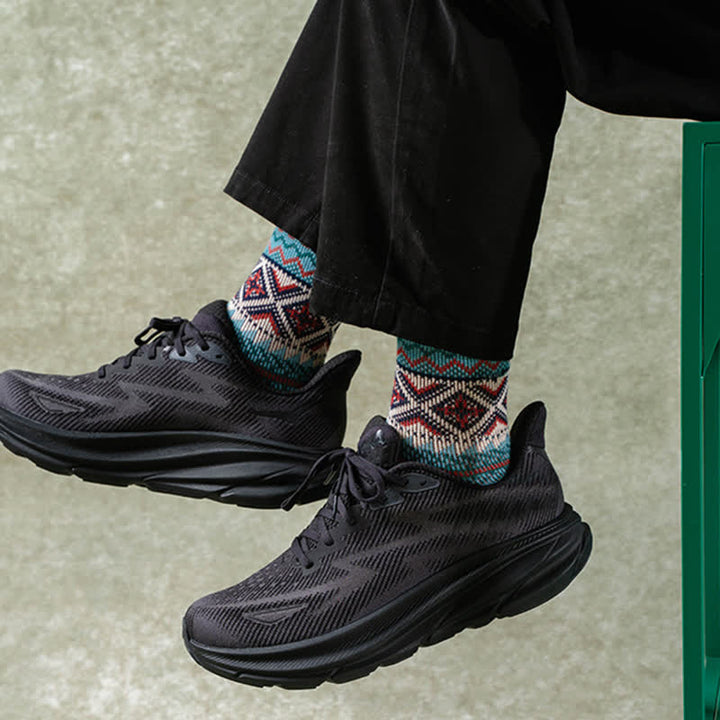 Calcetines casuales de algodón de punto con diseño geométrico y colorido