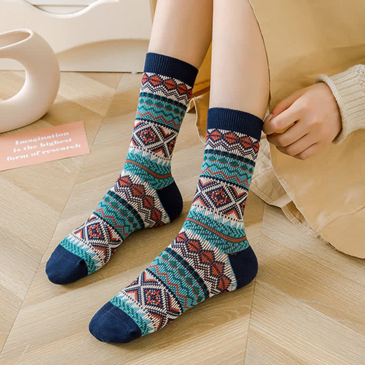 Calcetines casuales de algodón de punto con diseño geométrico y colorido