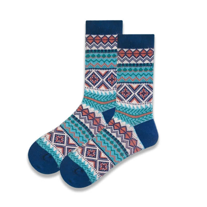 Calcetines casuales de algodón de punto con diseño geométrico y colorido