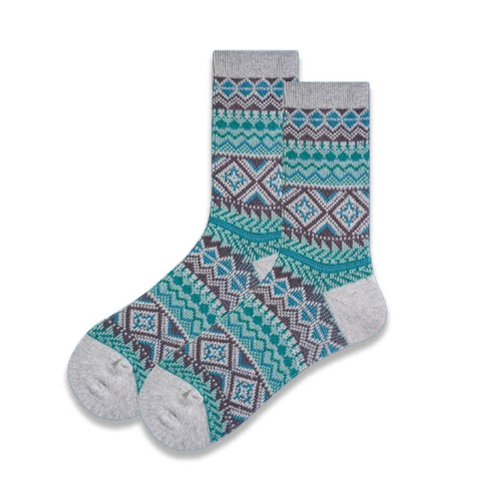 Calcetines casuales de algodón de punto con diseño geométrico y colorido