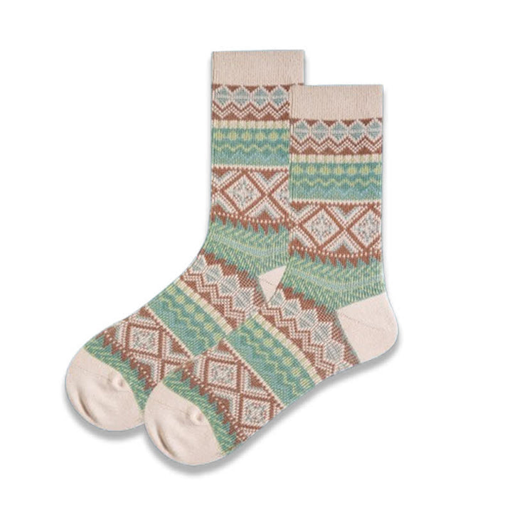 Calcetines casuales de algodón de punto con diseño geométrico y colorido