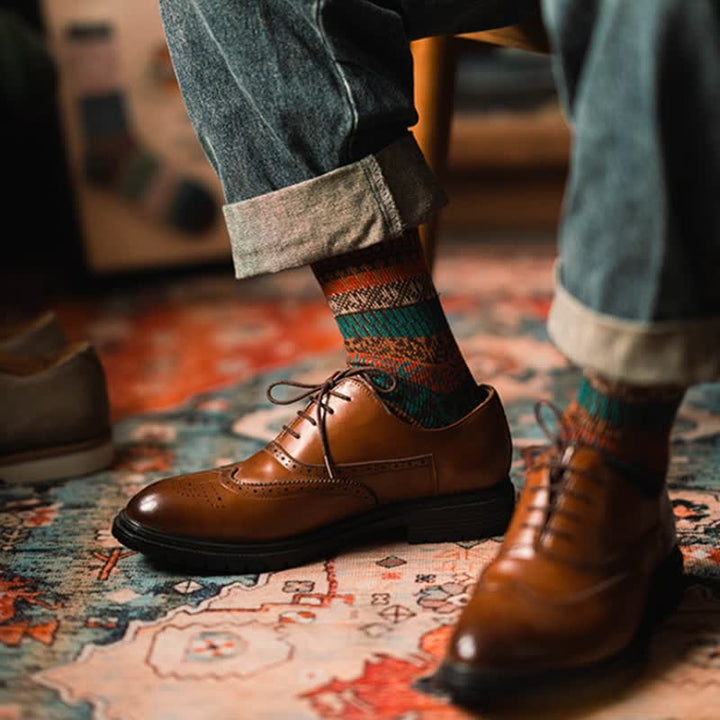 Calcetines de algodón estilo étnico retro con colores vibrantes