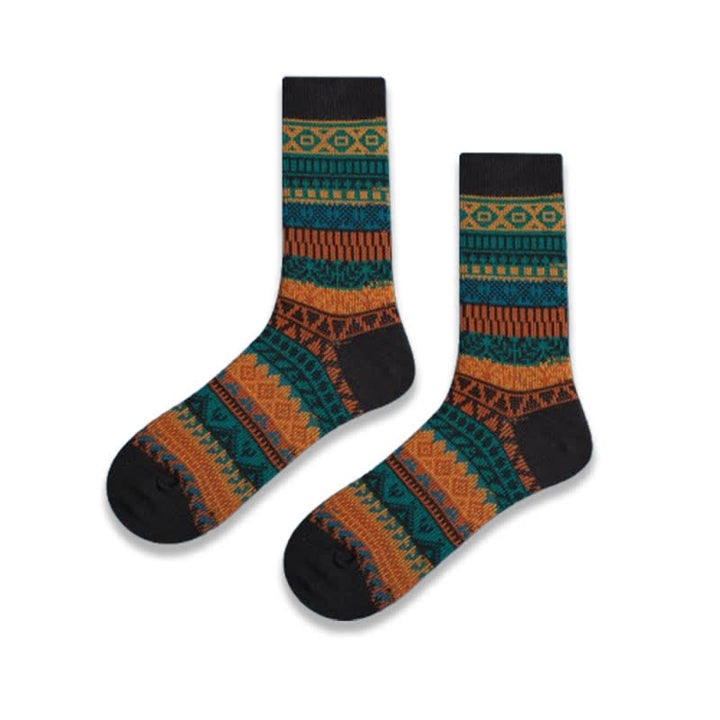 Calcetines de algodón estilo étnico retro con colores vibrantes