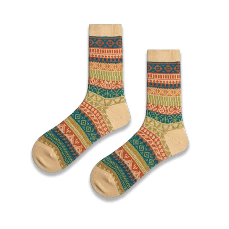 Calcetines de algodón estilo étnico retro con colores vibrantes