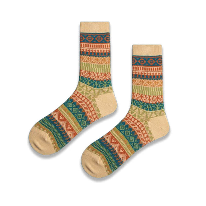 Calcetines de algodón estilo étnico retro con colores vibrantes
