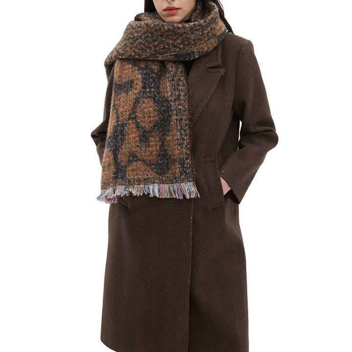 Bonita bufanda unisex con estampado de leopardo y flecos cortos