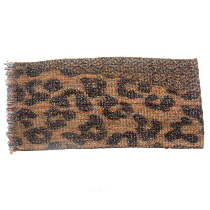 Bonita bufanda unisex con estampado de leopardo y flecos cortos
