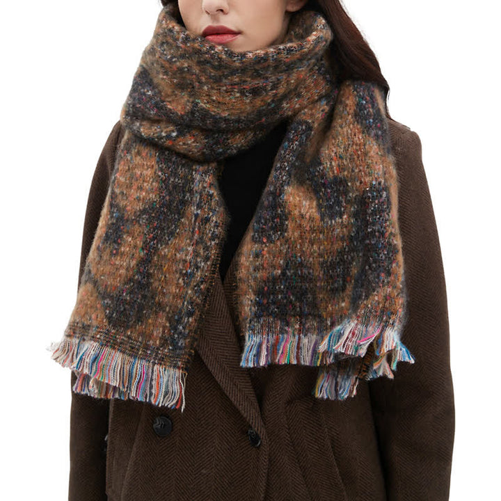 Bonita bufanda unisex con estampado de leopardo y flecos cortos