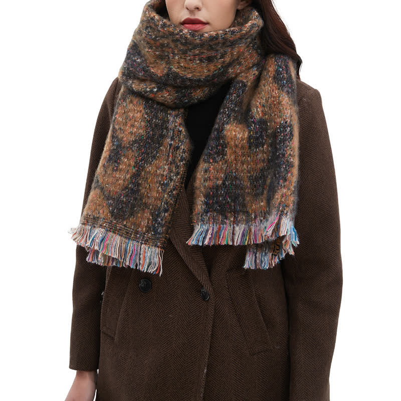 Bonita bufanda unisex con estampado de leopardo y flecos cortos
