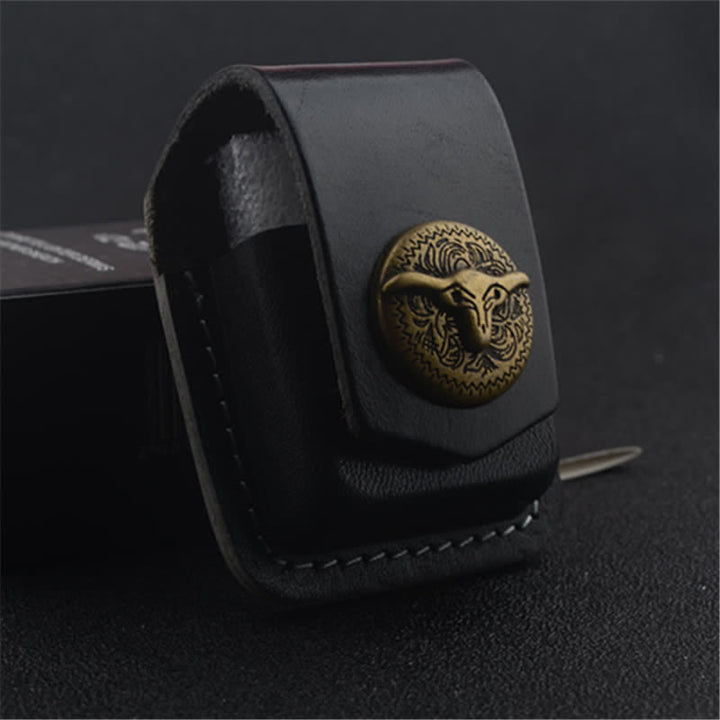 Bolso de cuero para cinturón con porta mechero con forma de cabeza de toro occidental