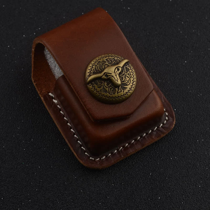 Bolso de cuero para cinturón con porta mechero con forma de cabeza de toro occidental