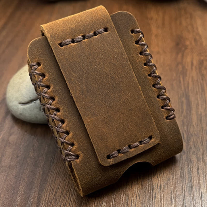 Bolso de cuero para cinturón con diseño de costura hecho a mano para encendedor