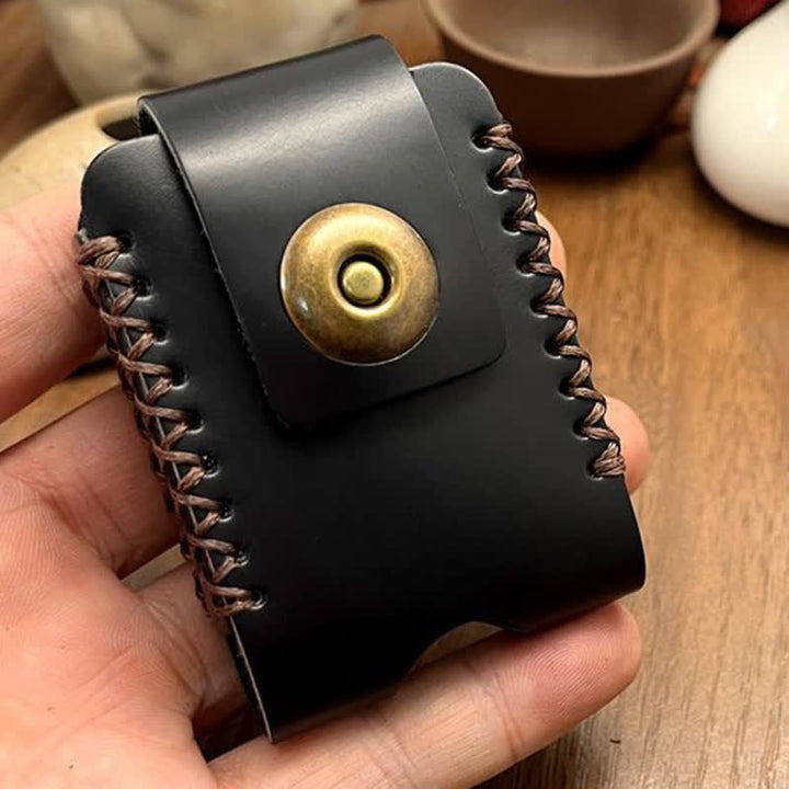 Bolso de cuero para cinturón con diseño de costura hecho a mano para encendedor