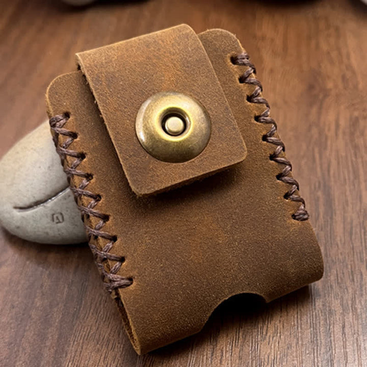 Bolso de cuero para cinturón con diseño de costura hecho a mano para encendedor