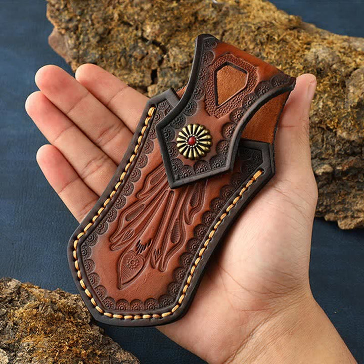 Funda de cuero para cinturón con funda para cuchillo plegable para actividades al aire libre con tapa abatible retro