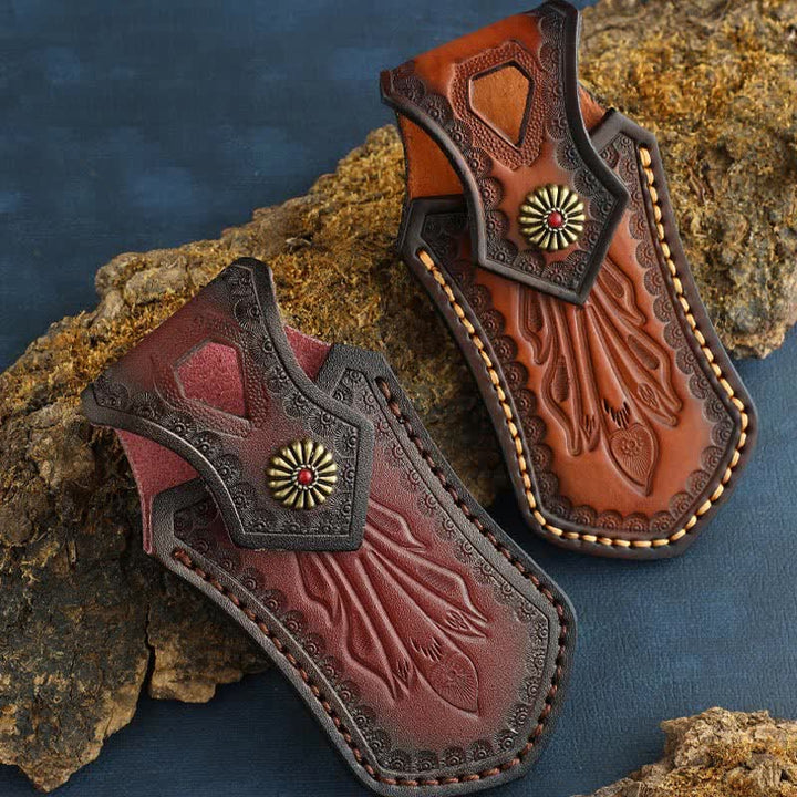 Funda de cuero para cinturón con funda para cuchillo plegable para actividades al aire libre con tapa abatible retro