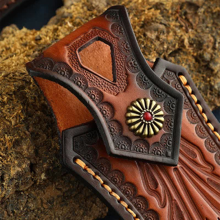 Funda de cuero para cinturón con funda para cuchillo plegable para actividades al aire libre con tapa abatible retro