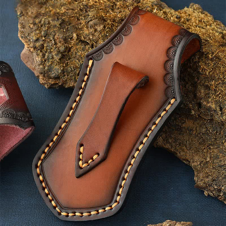 Funda de cuero para cinturón con funda para cuchillo plegable para actividades al aire libre con tapa abatible retro