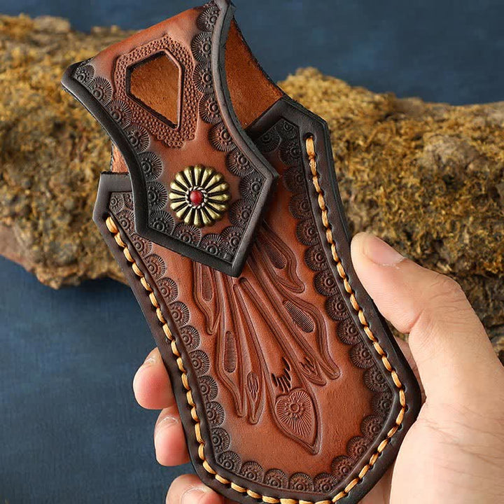 Funda de cuero para cinturón con funda para cuchillo plegable para actividades al aire libre con tapa abatible retro