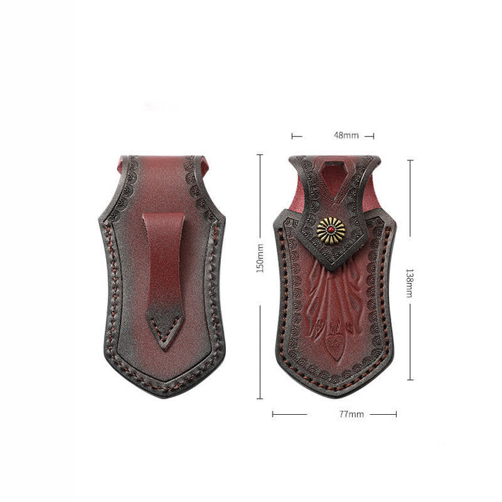 Funda de cuero para cinturón con funda para cuchillo plegable para actividades al aire libre con tapa abatible retro