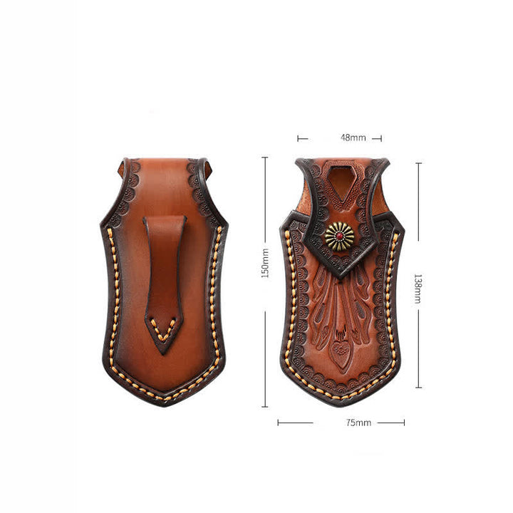 Funda de cuero para cinturón con funda para cuchillo plegable para actividades al aire libre con tapa abatible retro