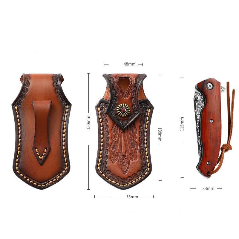 Funda de cuero para cinturón con funda para cuchillo plegable para actividades al aire libre con tapa abatible retro