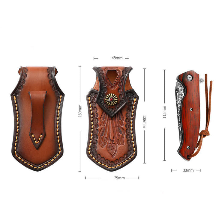 Funda de cuero para cinturón con funda para cuchillo plegable para actividades al aire libre con tapa abatible retro