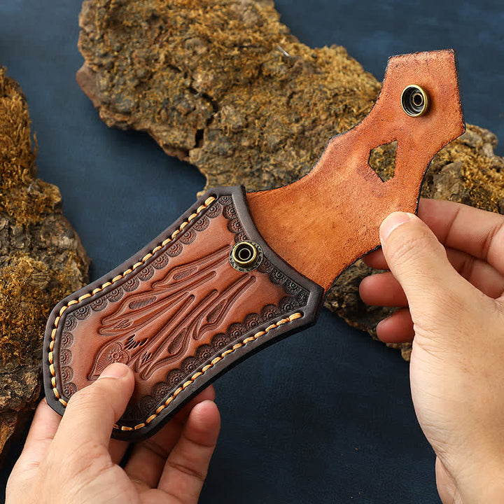 Funda de cuero para cinturón con funda para cuchillo plegable para actividades al aire libre con tapa abatible retro