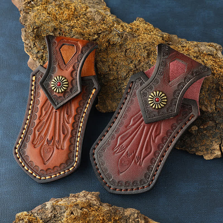 Funda de cuero para cinturón con funda para cuchillo plegable para actividades al aire libre con tapa abatible retro